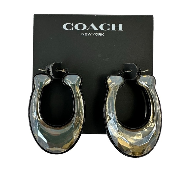 COACH Women's Signature Stone Hoop Earrings - Picture 2 of 8